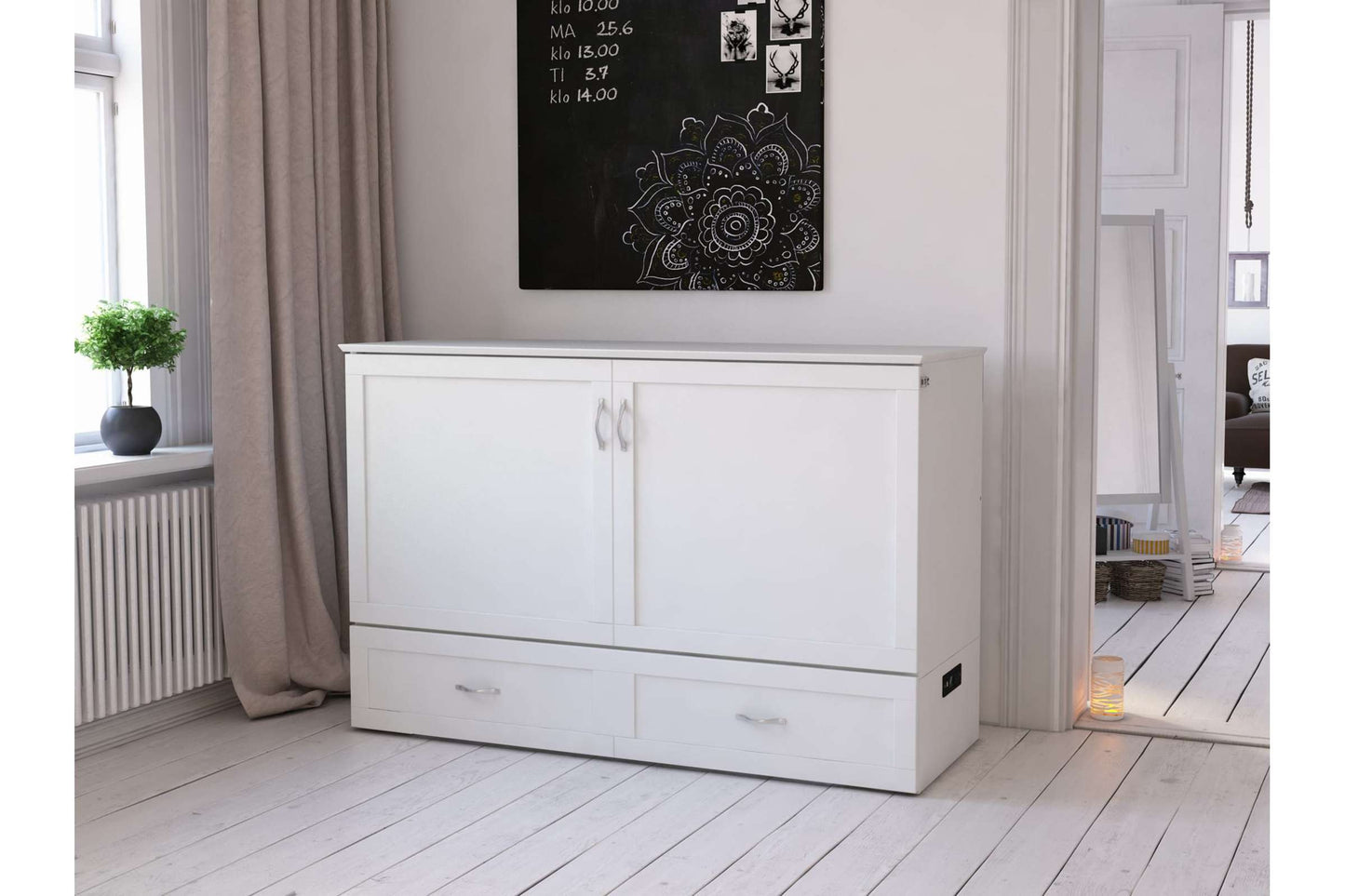 Raleigh Modern Queen Solid Wood Murphy Bed Chest with Mattress in White - AFI Furnishing