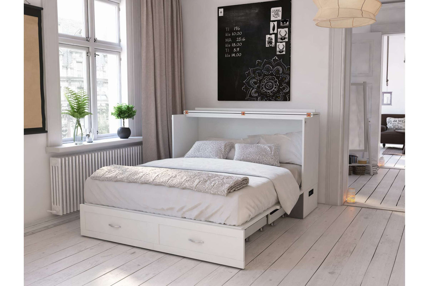 Raleigh Modern Queen Solid Wood Murphy Bed Chest with Mattress in White - AFI Furnishing