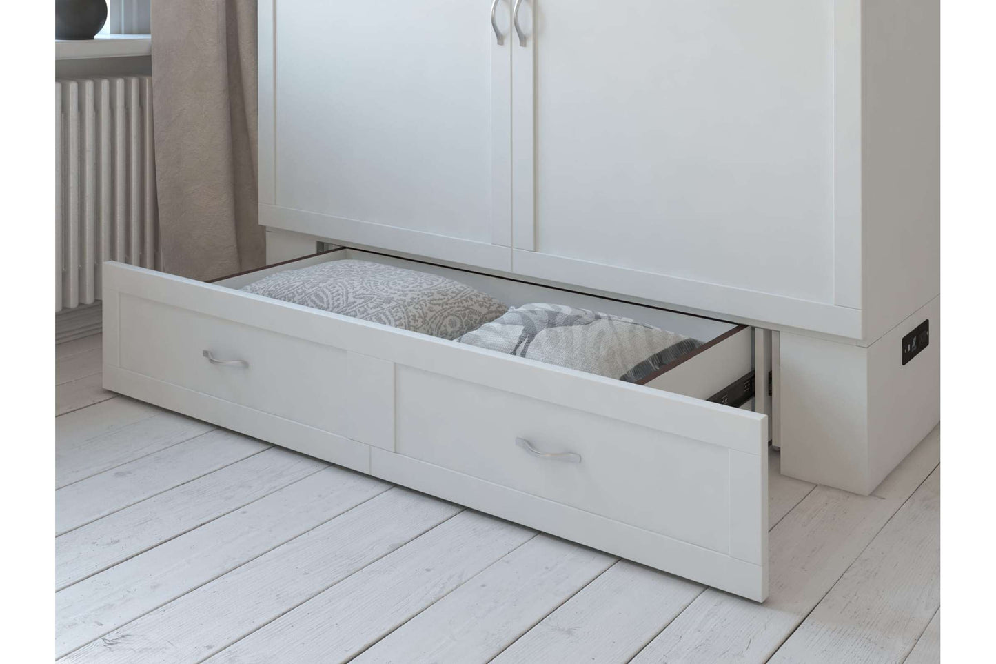 Raleigh Modern Queen Solid Wood Murphy Bed Chest with Mattress in White - AFI Furnishing