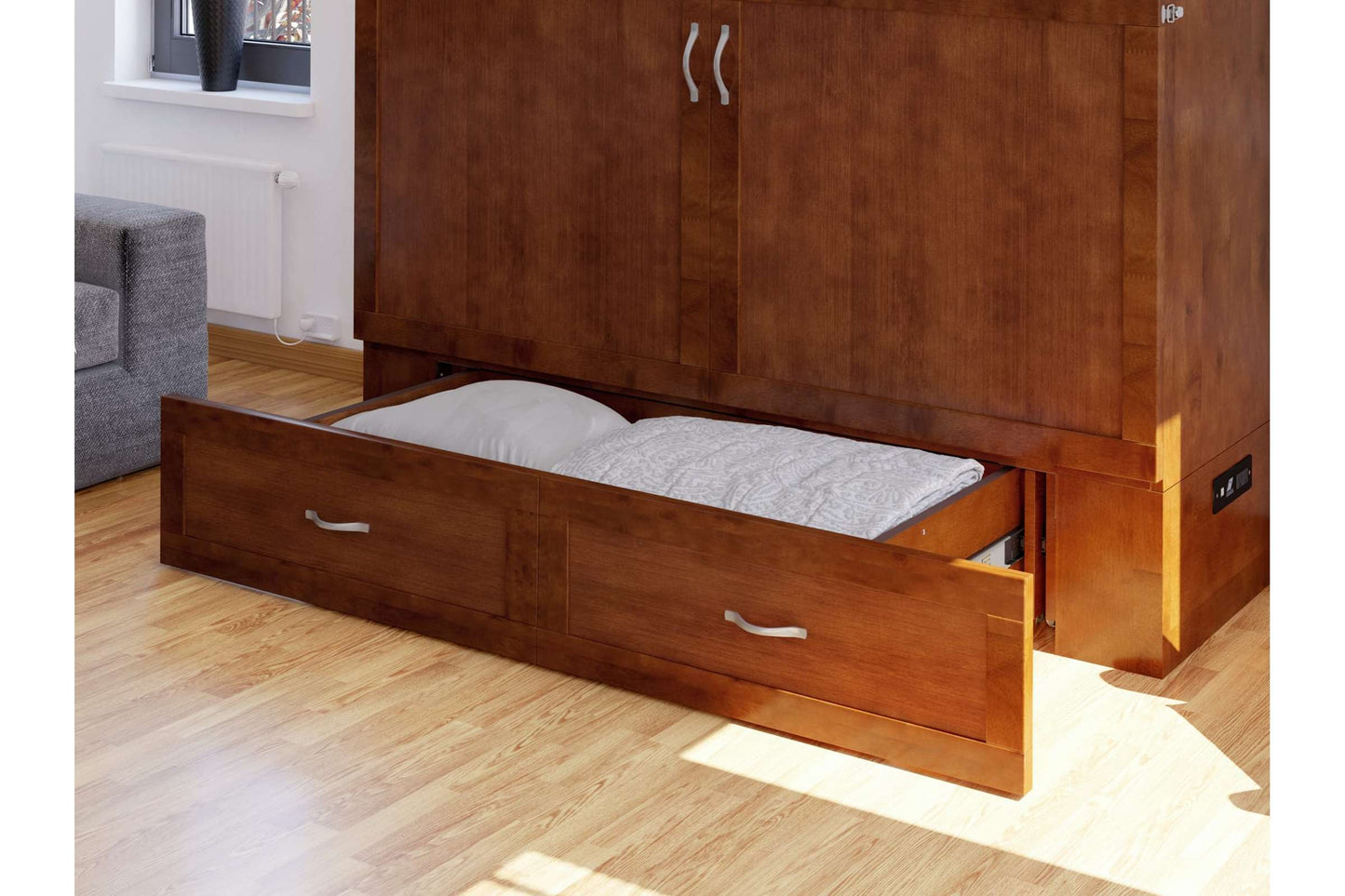 Raleigh Modern Queen Solid Wood Murphy Bed Chest with Mattress in Walnut by AFI Furnishing