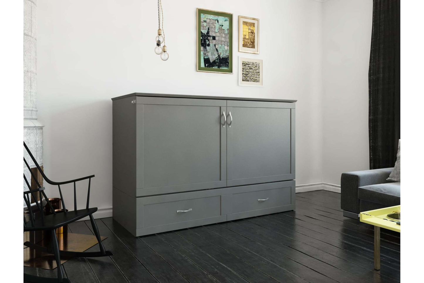 Raleigh Modern Queen Solid Wood Murphy Bed Chest with Mattress in Grey - AFI Furnishing