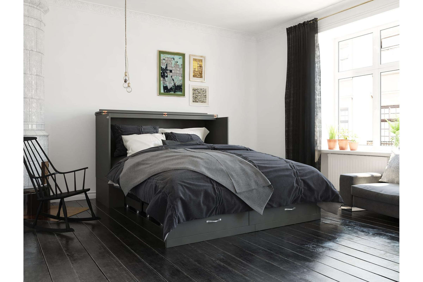 Raleigh Modern Queen Solid Wood Murphy Bed Chest with Mattress in Grey - AFI Furnishing
