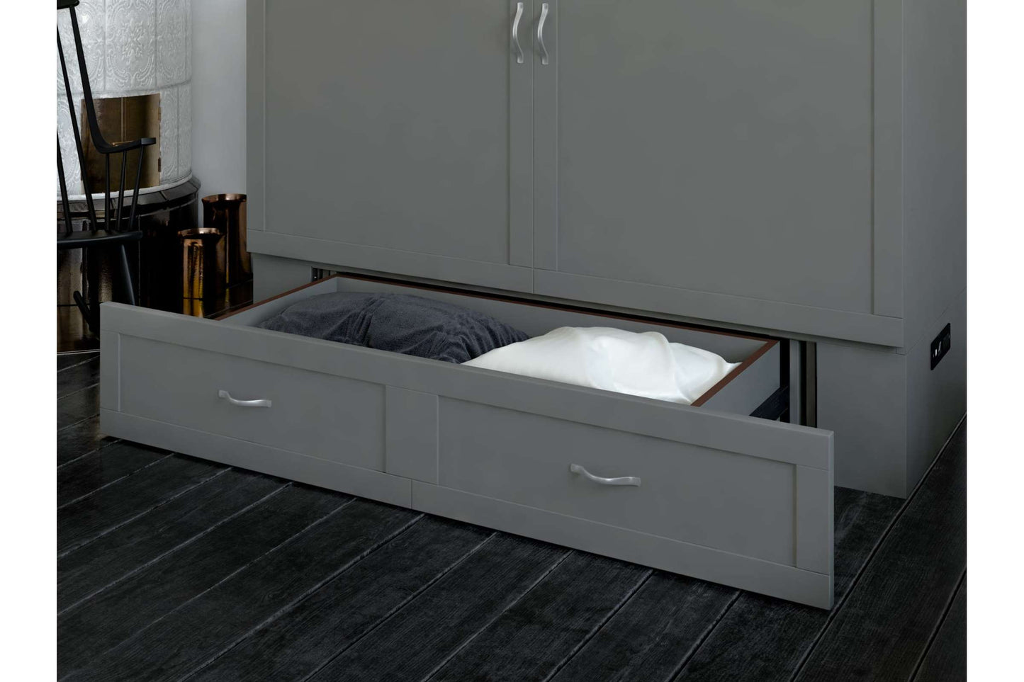 Raleigh Modern Queen Solid Wood Murphy Bed Chest with Mattress in Grey - AFI Furnishing
