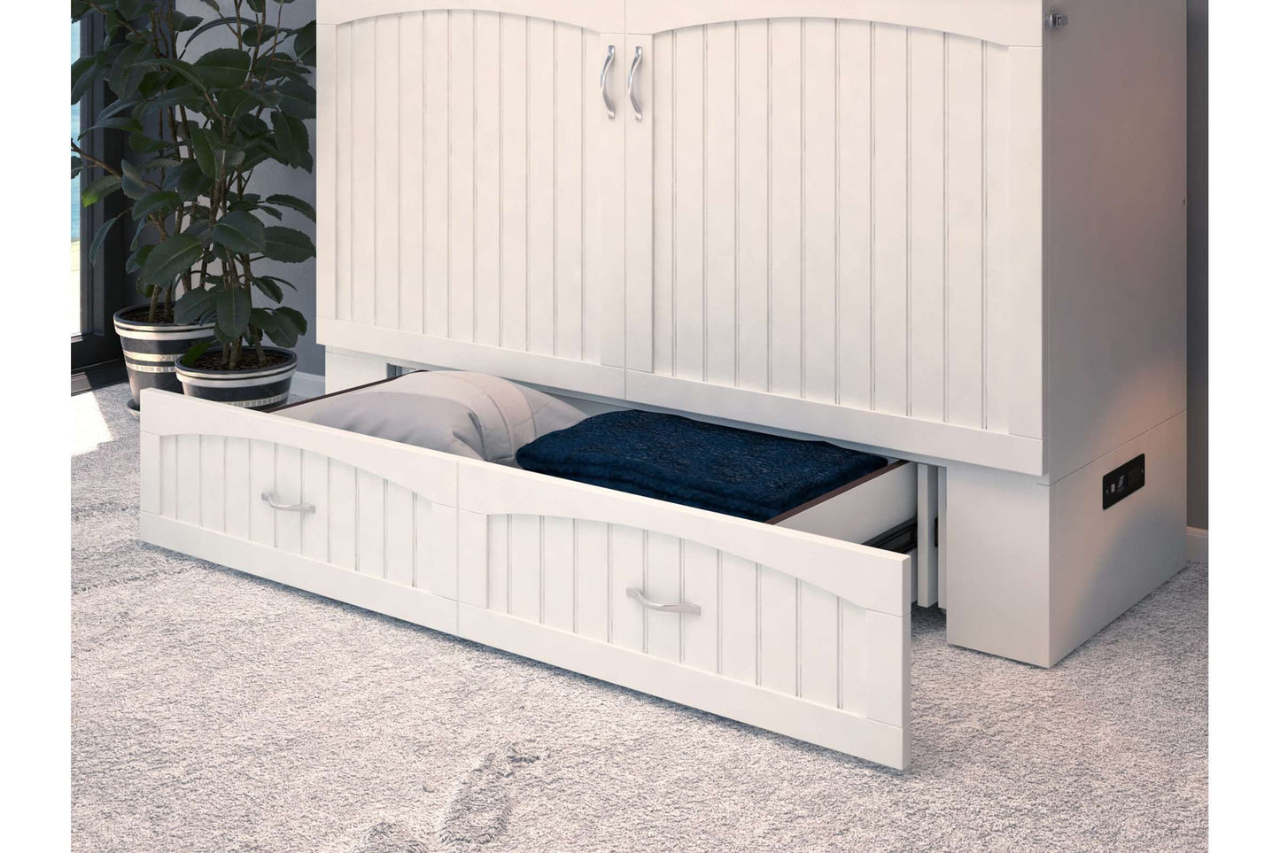 Aspen Mid-Century Modern Queen Solid Wood Murphy Bed Chest with Mattress in White - AFI Furnishings