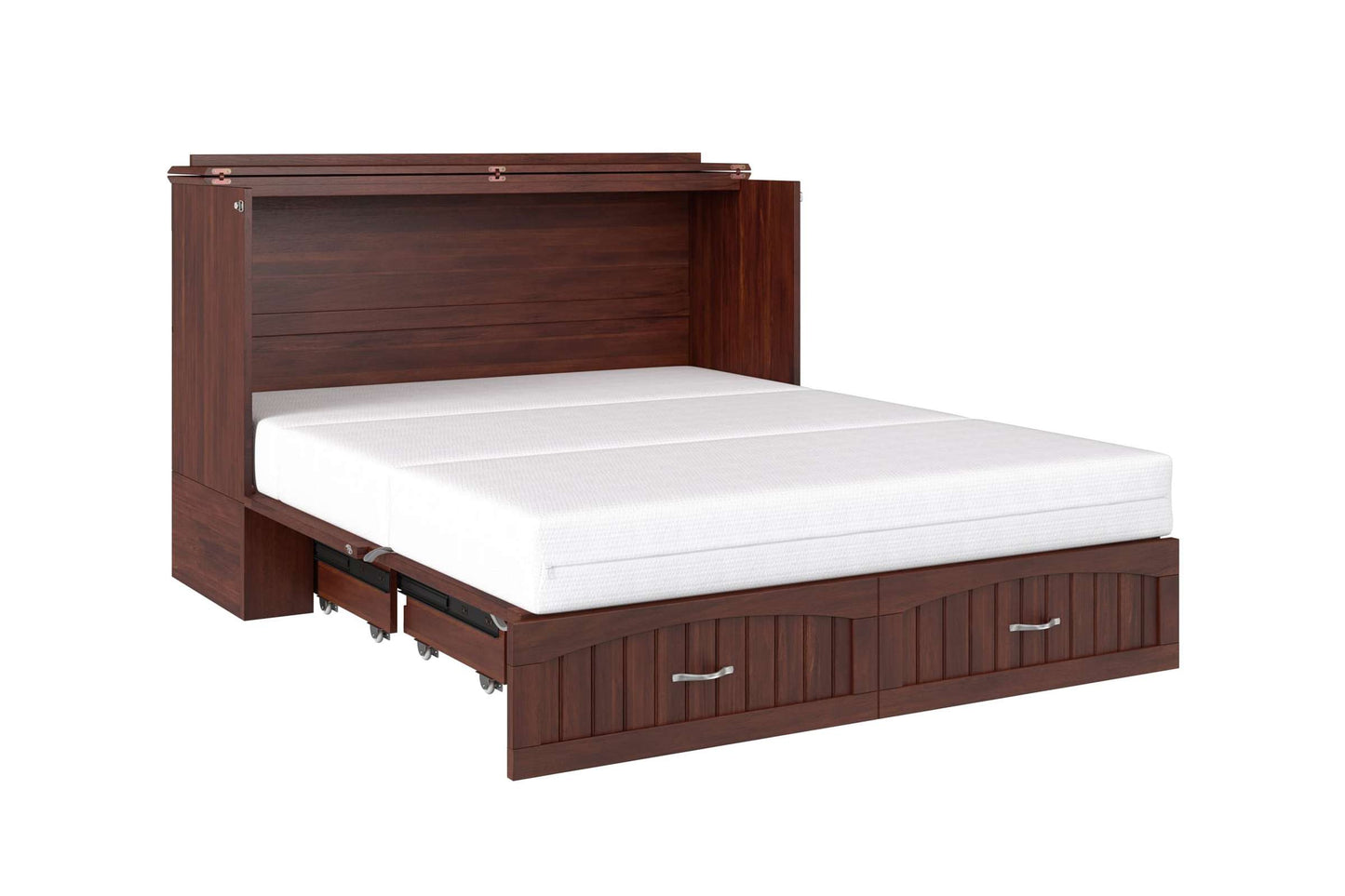 Aspen Mid-Century Modern Queen Solid Wood Murphy Bed Chest with Mattress in Walnut - AFI Furnishings