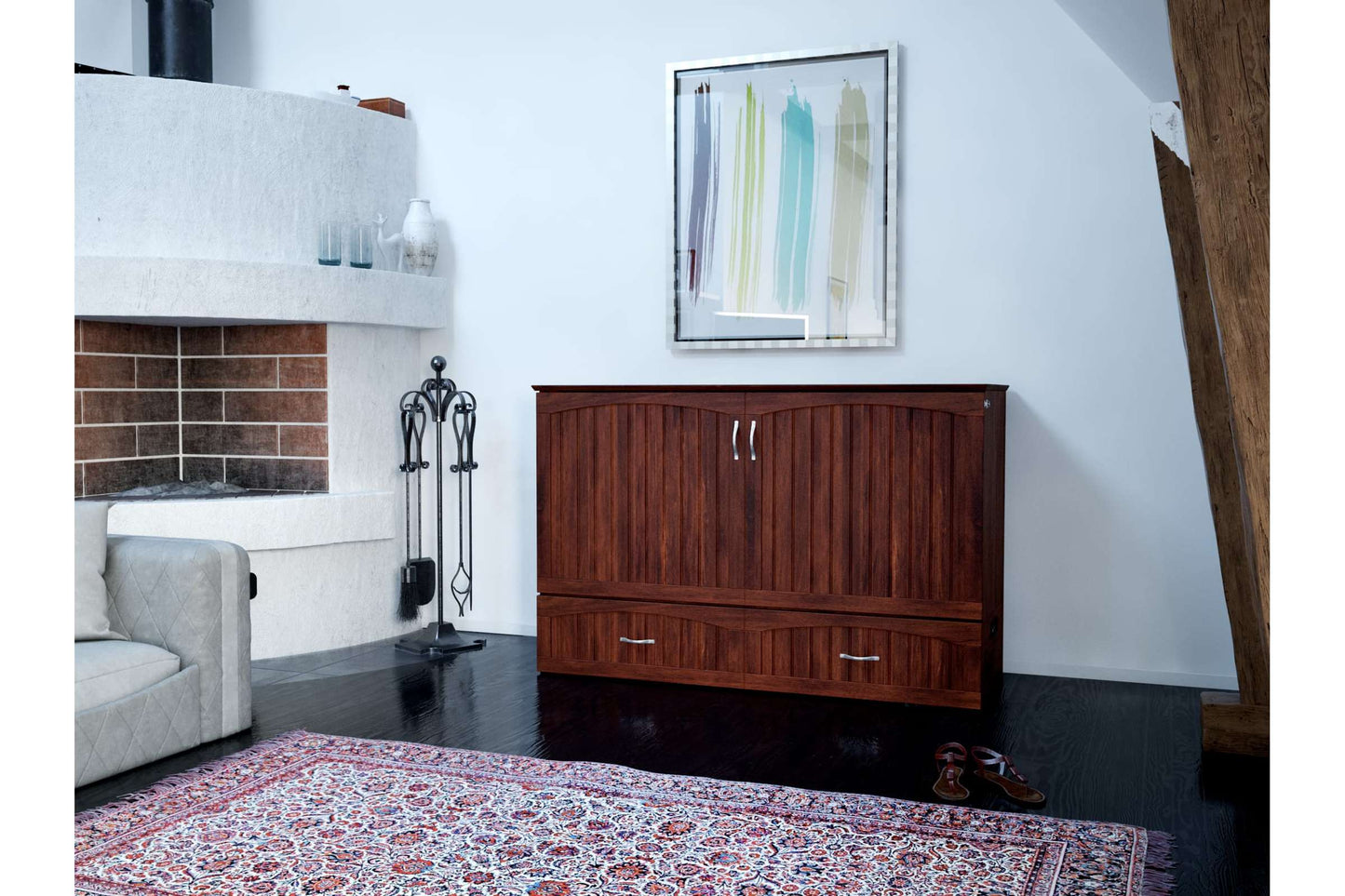 Aspen Mid-Century Modern Queen Solid Wood Murphy Bed Chest with Mattress in Walnut - AFI Furnishings