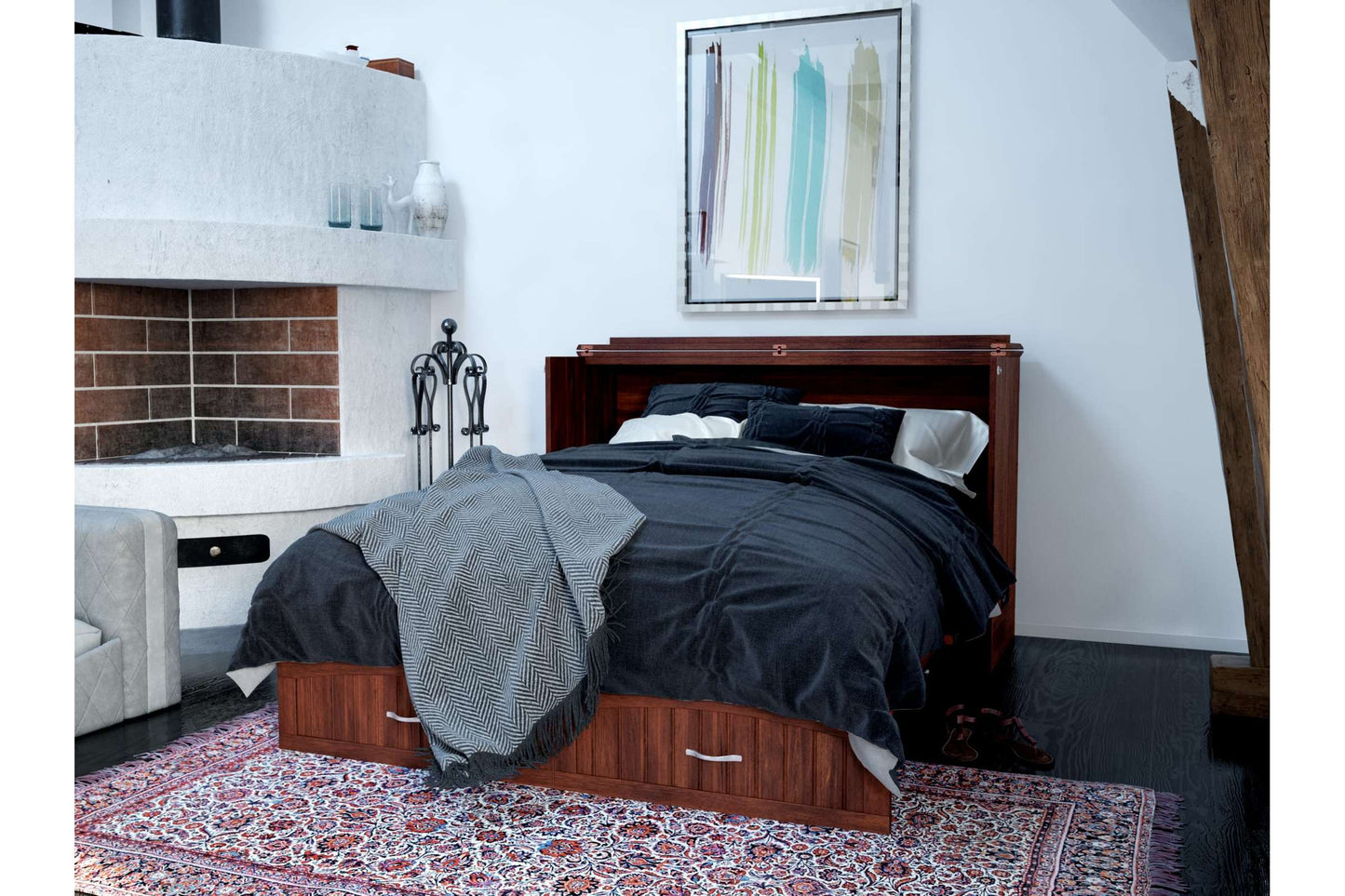 Aspen Mid-Century Modern Queen Solid Wood Murphy Bed Chest with Mattress in Walnut - AFI Furnishings