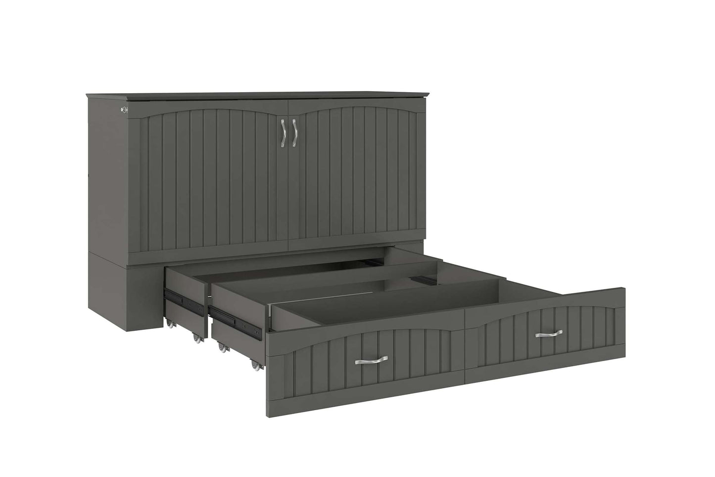 Aspen Mid-Century Modern Queen Solid Wood Murphy Bed Chest with Mattress in Grey - Space-Saving & Stylish