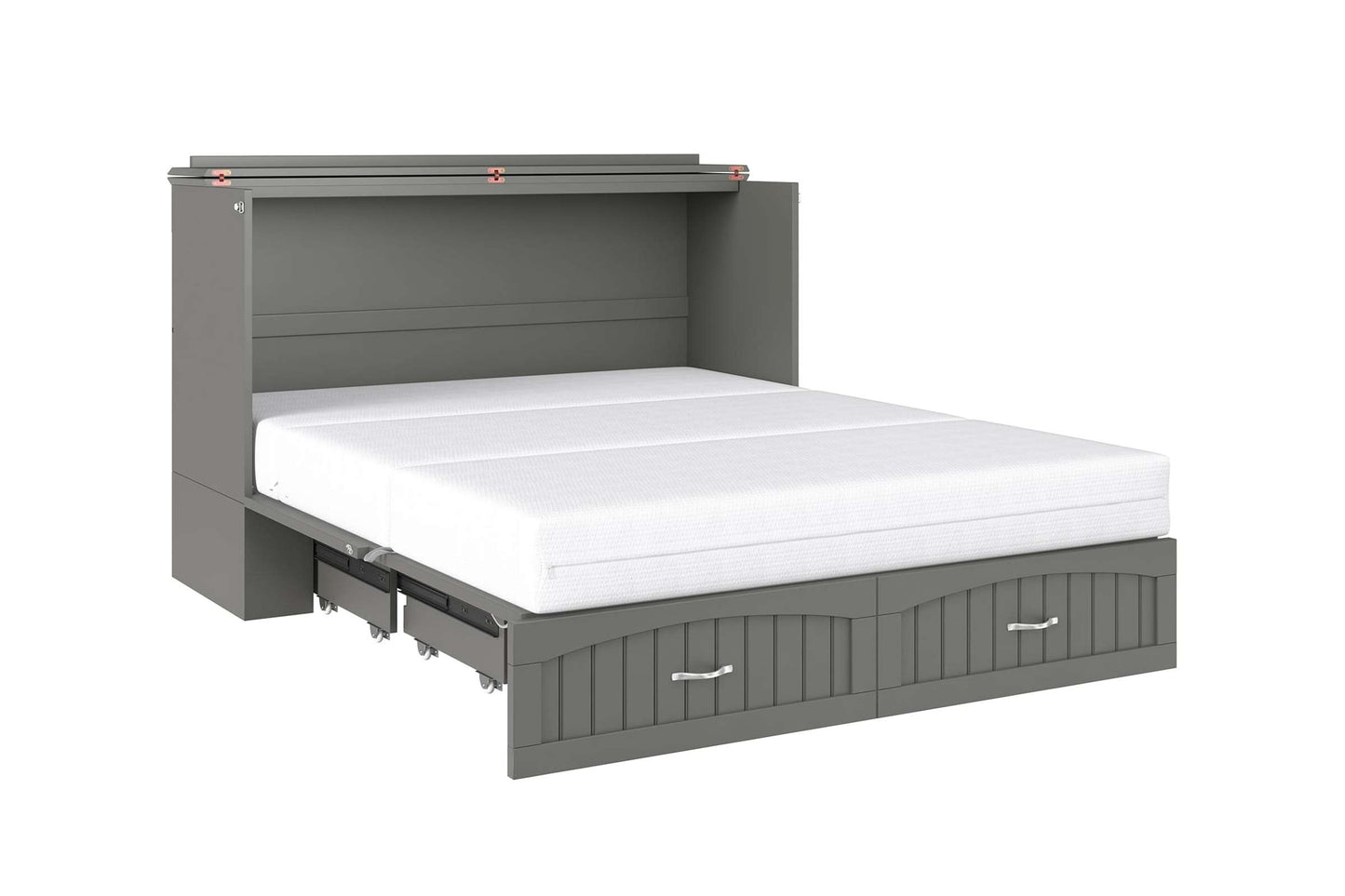 Aspen Mid-Century Modern Queen Solid Wood Murphy Bed Chest with Mattress in Grey - Space-Saving & Stylish