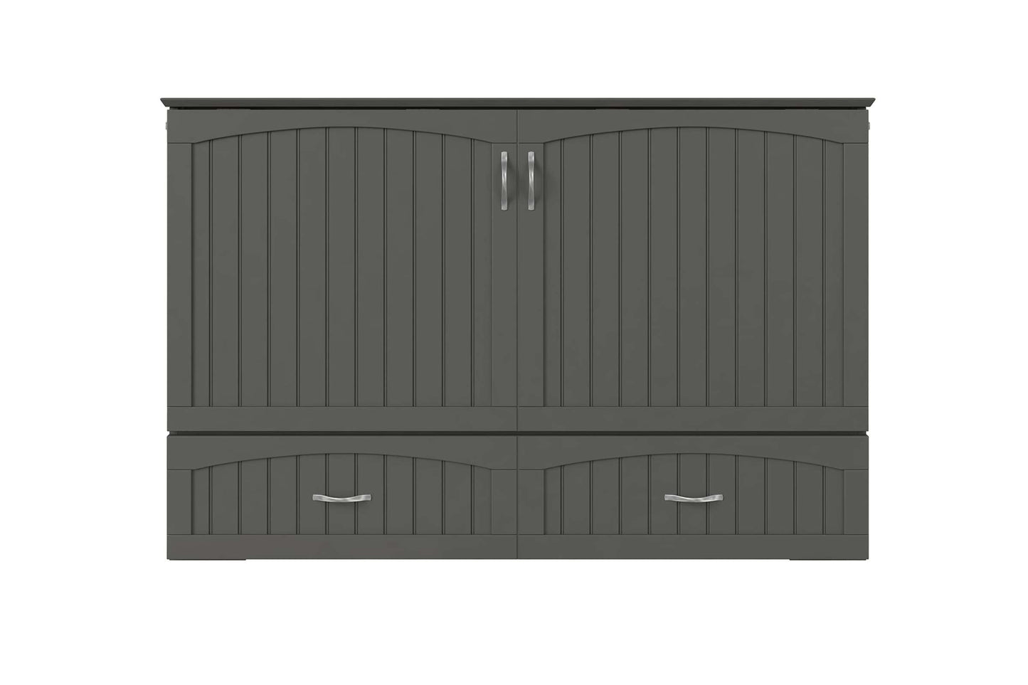 Aspen Mid-Century Modern Queen Solid Wood Murphy Bed Chest with Mattress in Grey - Space-Saving & Stylish