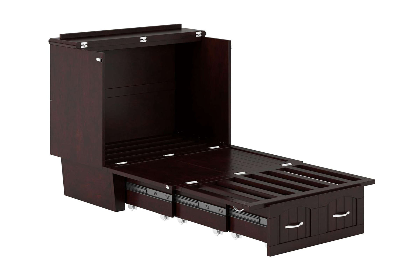 Sydney Twin Wood Murphy Bed Chest with Storage Drawer & Charging Station in Espresso