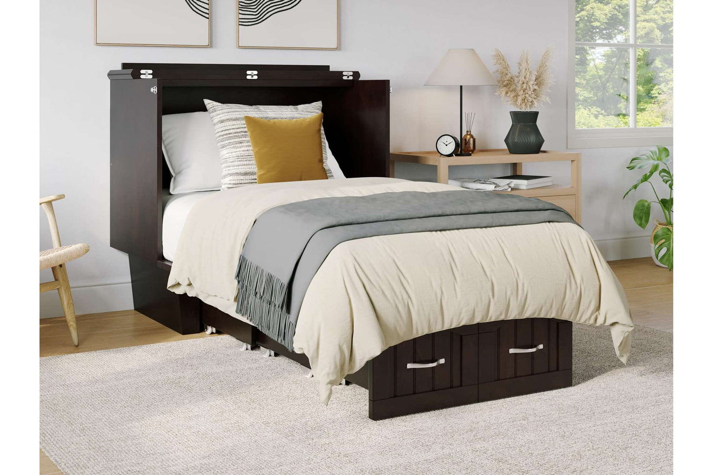 Sydney Twin Wood Murphy Bed Chest with Storage Drawer & Charging Station in Espresso