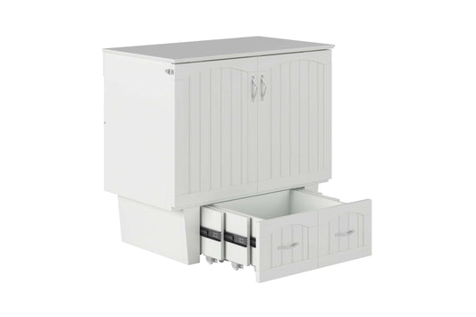 Sydney Twin Wood Murphy Bed Chest with Storage Drawer & Charging Station - White