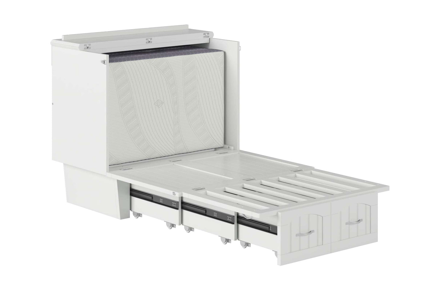 Sydney Twin Wood Murphy Bed Chest with Storage Drawer & Charging Station - White