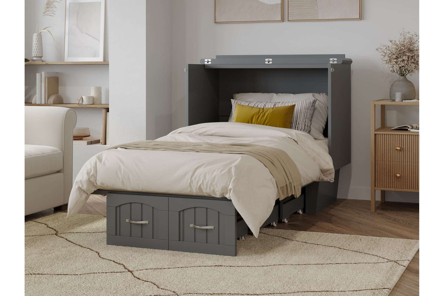 Grey Sydney Twin Wood Murphy Bed Chest with Storage Drawer & Charging Station - AFI Furnishings
