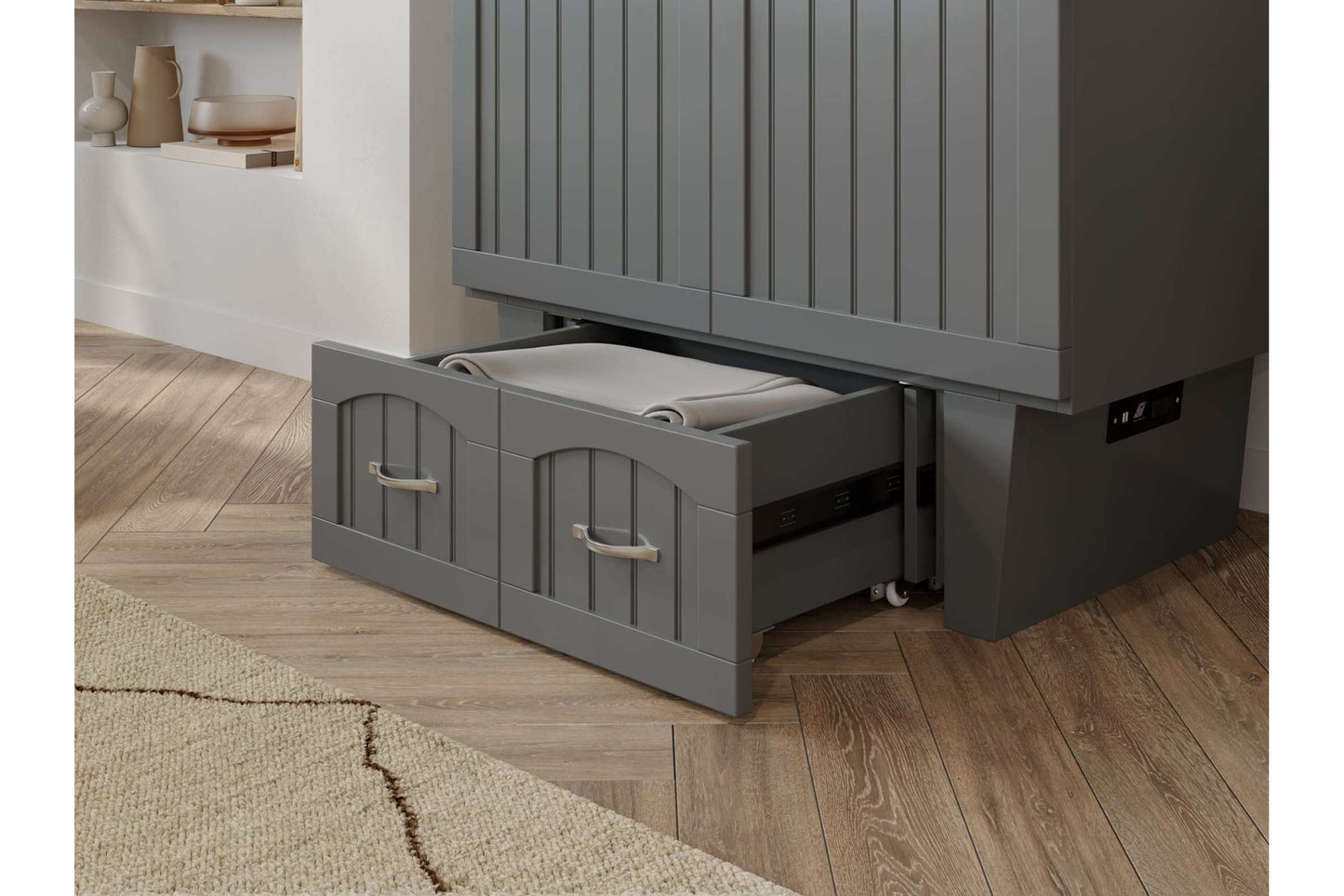 Grey Sydney Twin Wood Murphy Bed Chest with Storage Drawer & Charging Station - AFI Furnishings