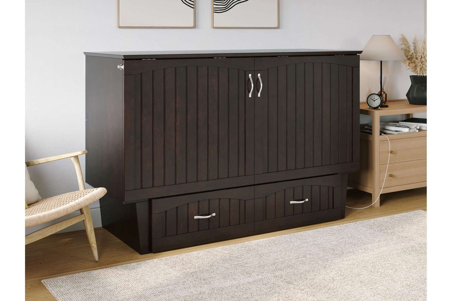 Sydney Modern Coastal Queen Solid Wood Murphy Bed Chest with Mattress in Espresso by AFI Furnishing