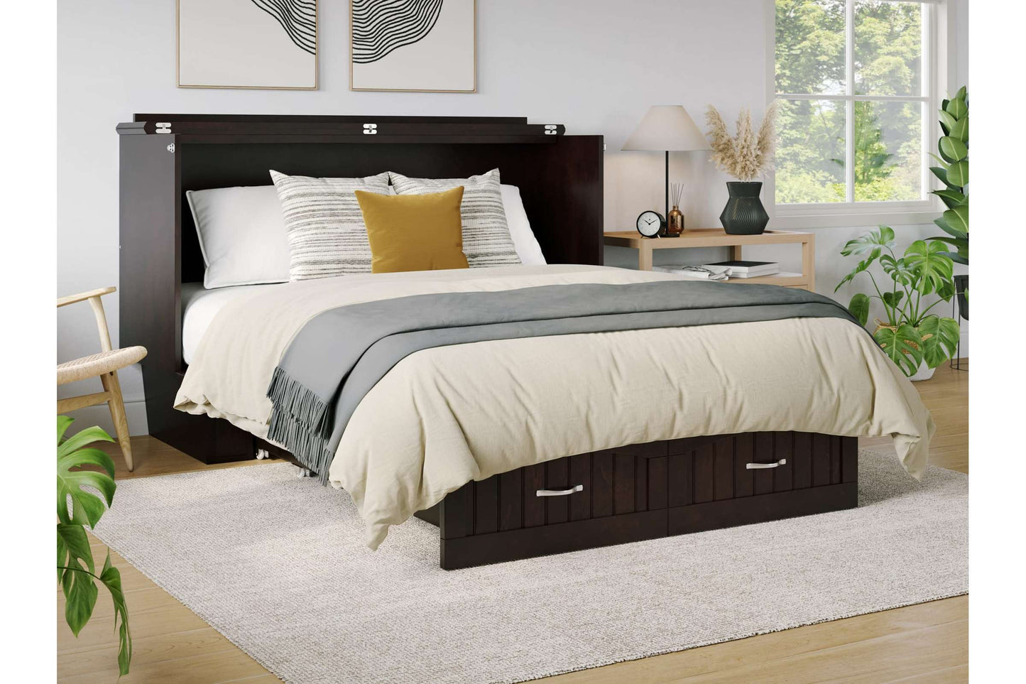 Sydney Modern Coastal Queen Solid Wood Murphy Bed Chest with Mattress in Espresso by AFI Furnishing