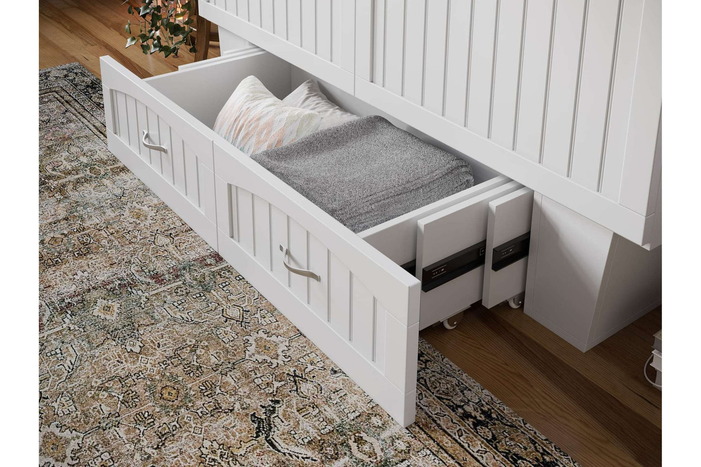 Sydney Modern Coastal Queen Solid Wood Murphy Bed Chest with Mattress in White - AFI Furnishings