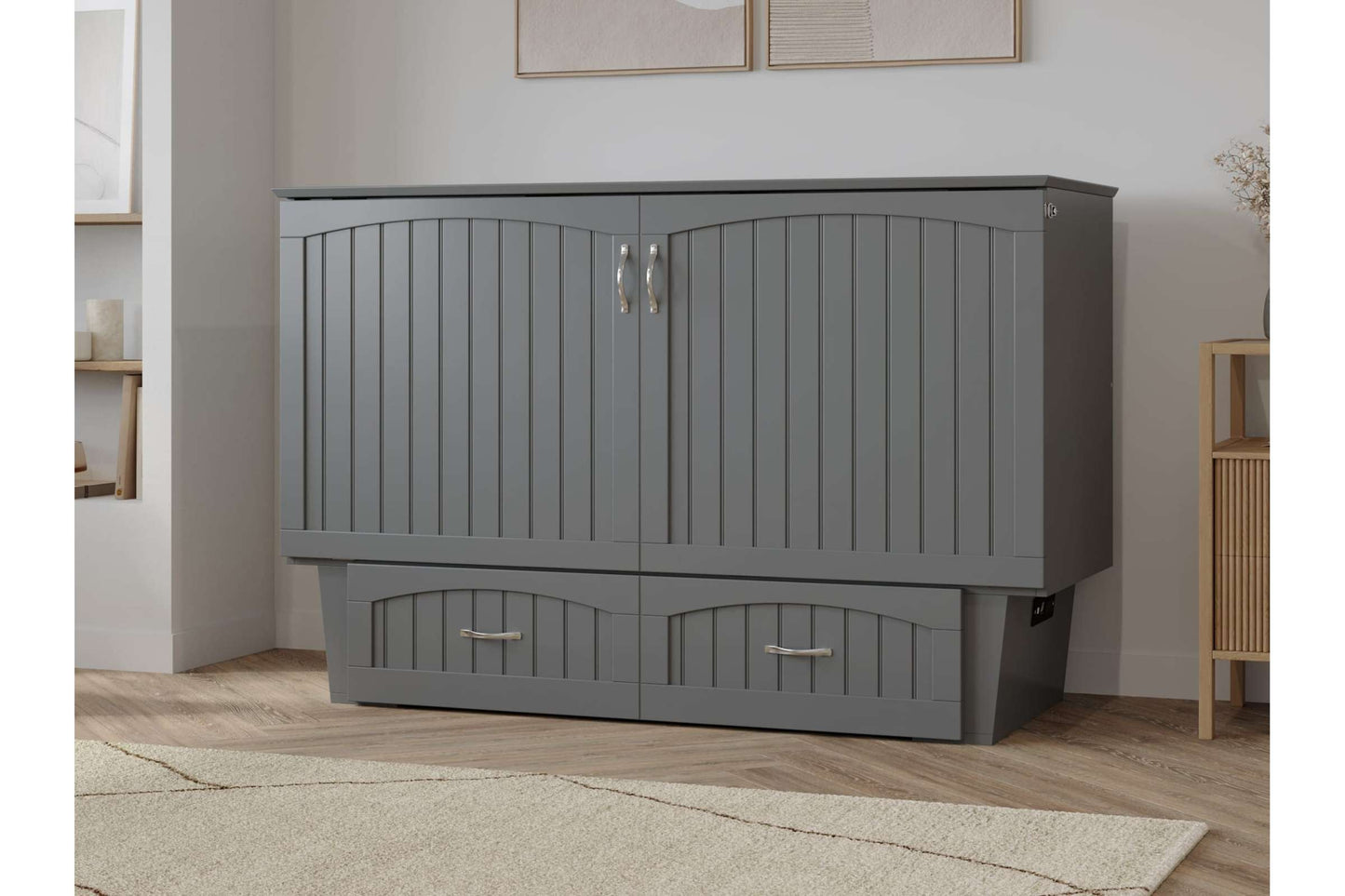 Sydney Modern Coastal Queen Solid Wood Murphy Bed Chest with Mattress in Grey by AFI Furnishing