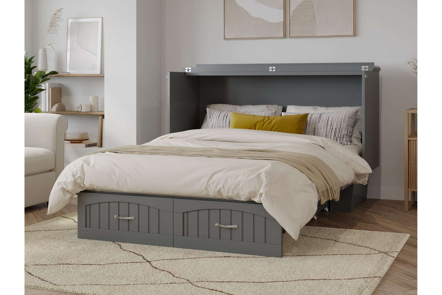 Sydney Modern Coastal Queen Solid Wood Murphy Bed Chest with Mattress in Grey by AFI Furnishing