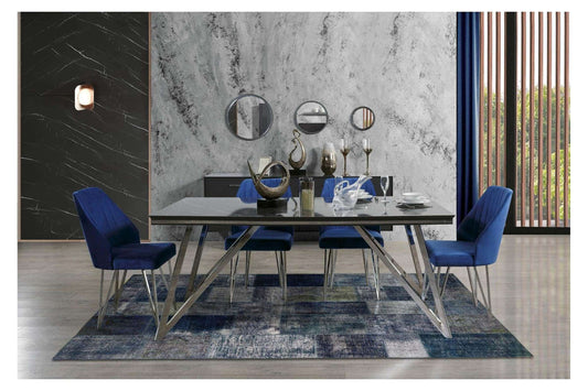 Nepal 60" Black Dining Table with Silver Legs