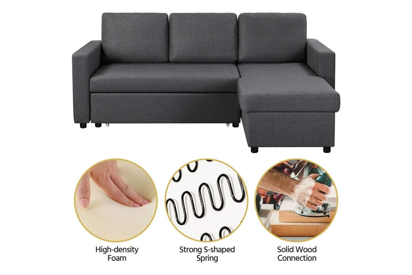 Avila Reversible Sectional Sofa Bed Dark Gray with Storage Chaise