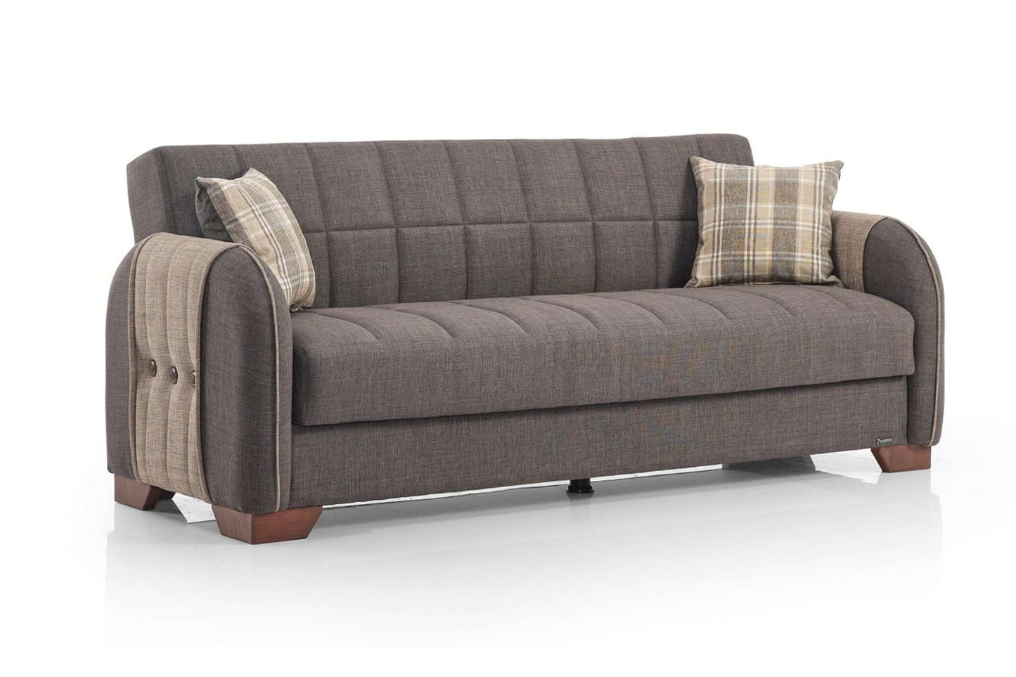 Button Fabric Convertible Sofa with Storage - 83" Wide, Dark Brown