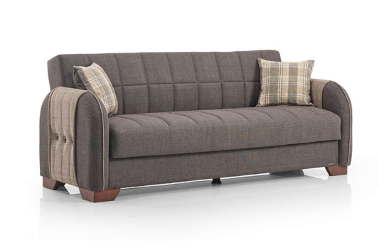 Button Fabric Convertible Sofa with Storage - 83" Wide, Dark Brown