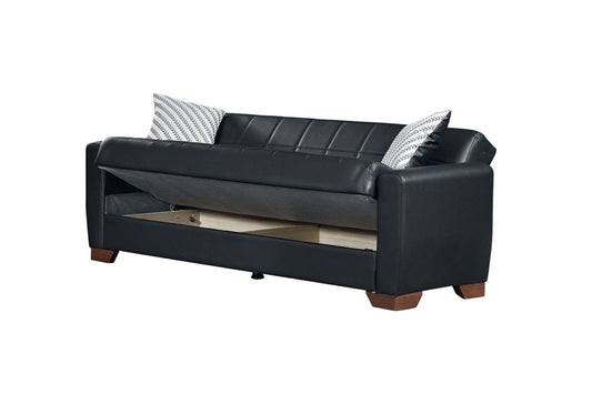 Orbit Black PU Leather Convertible Sofa Bed with Storage