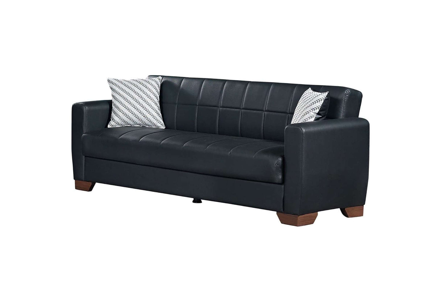 Orbit Black PU Leather Convertible Sofa Bed with Storage