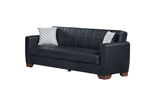 Orbit Black PU Leather Convertible Sofa Bed with Storage