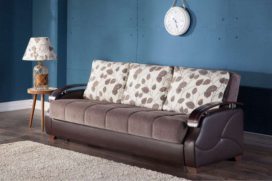 Costa Armoni Brown Convertible Sofa Bed by Bellona - Modern Tufted Sleeper with Storage