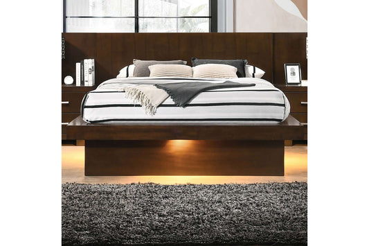 Jessica Wood Queen LED Panel Bed with Floating Frame Illusion - Cappuccino