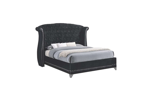 Barzini Queen Tufted Upholstered Bed with Wingback Design in Black