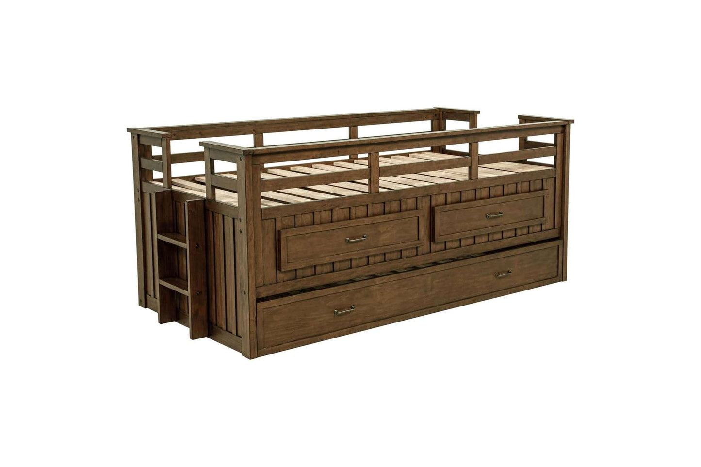 Carlsbad Wood Twin Captain's Bed with Trundle in Medium Brown