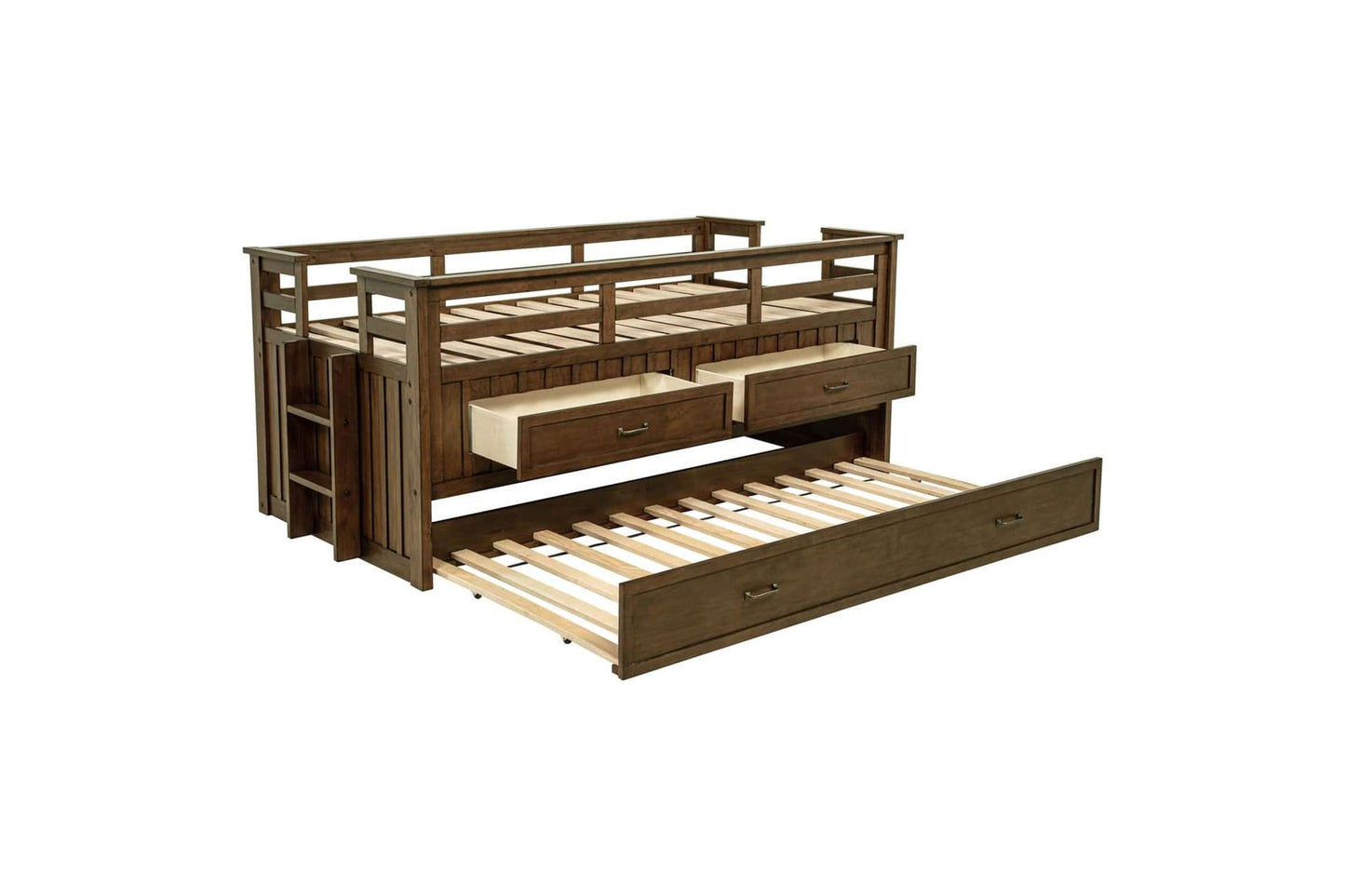 Carlsbad Wood Twin Captain's Bed with Trundle in Medium Brown