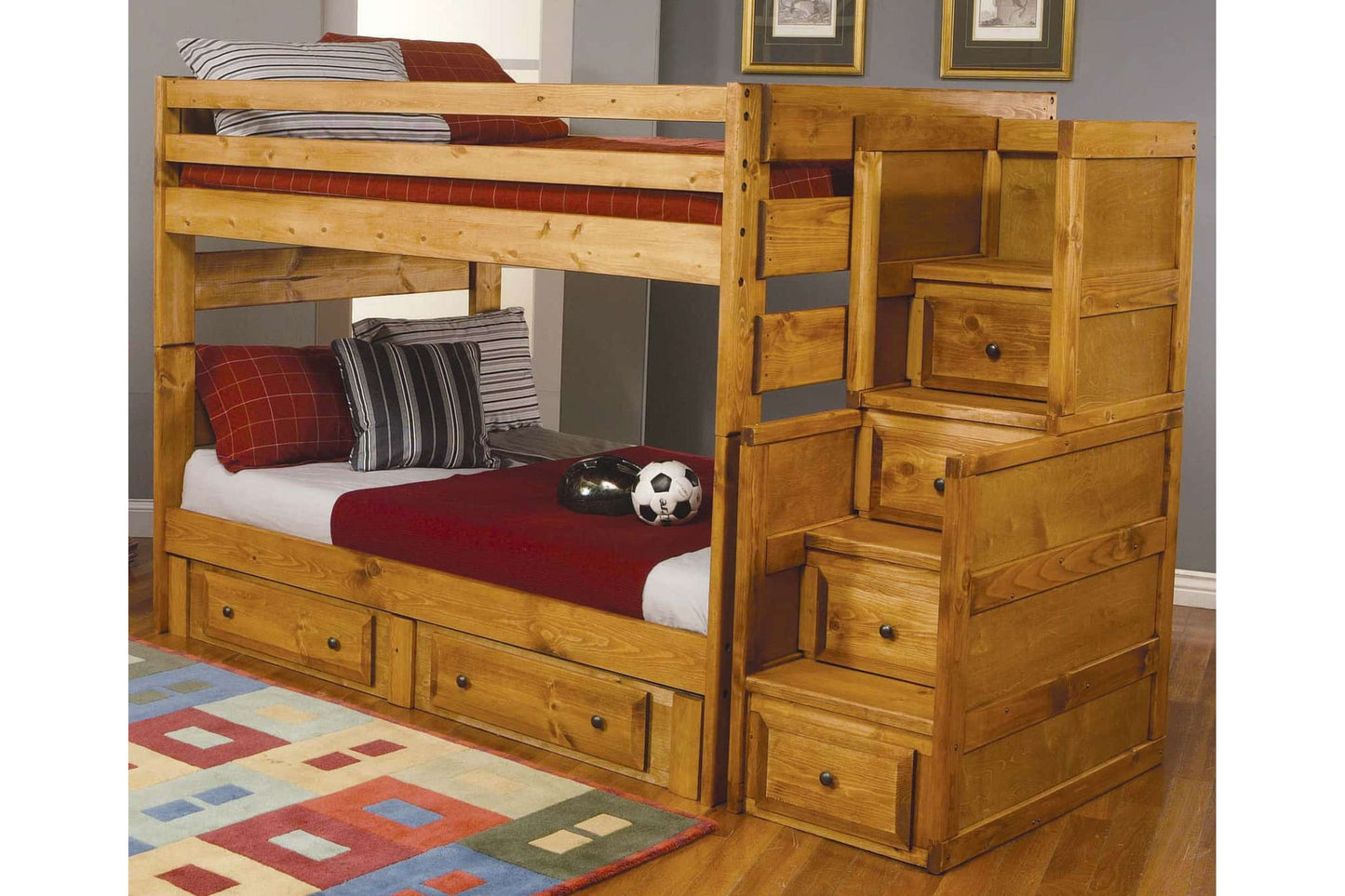 Wrangle Hill Amber Wash Full over Full Bunk Bed with Stairway Chest