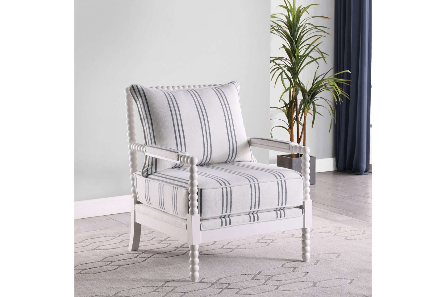 Blanchett Upholstered Accent Chair with Spindle Accents in White and Navy by Coaster Furniture