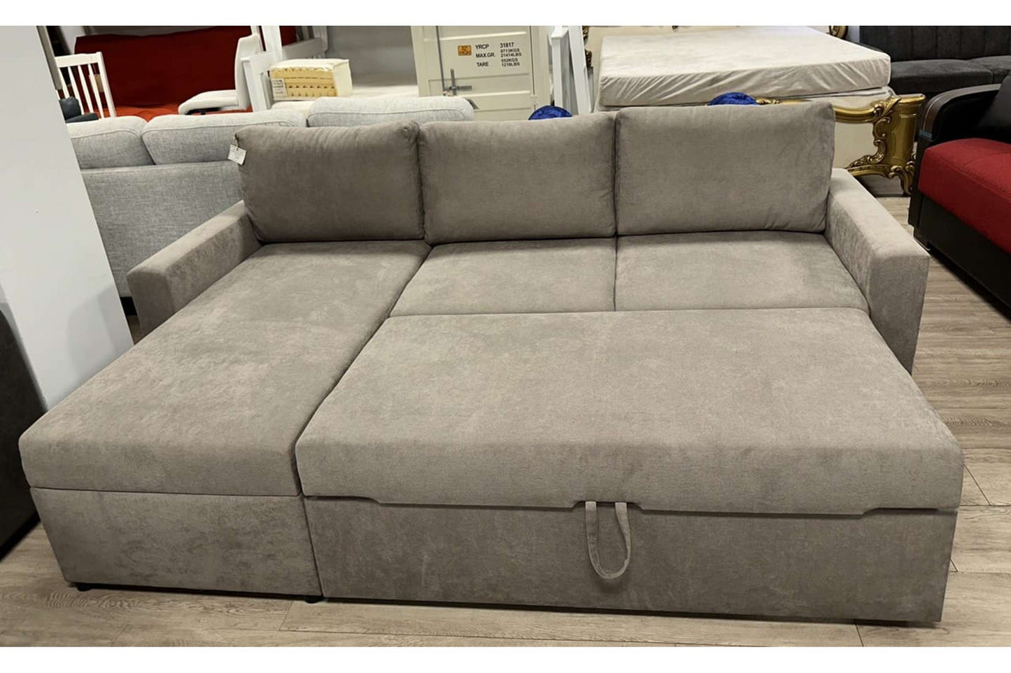 Concept Reversible Sectional Sofa Bed Gray with Storage Chaise