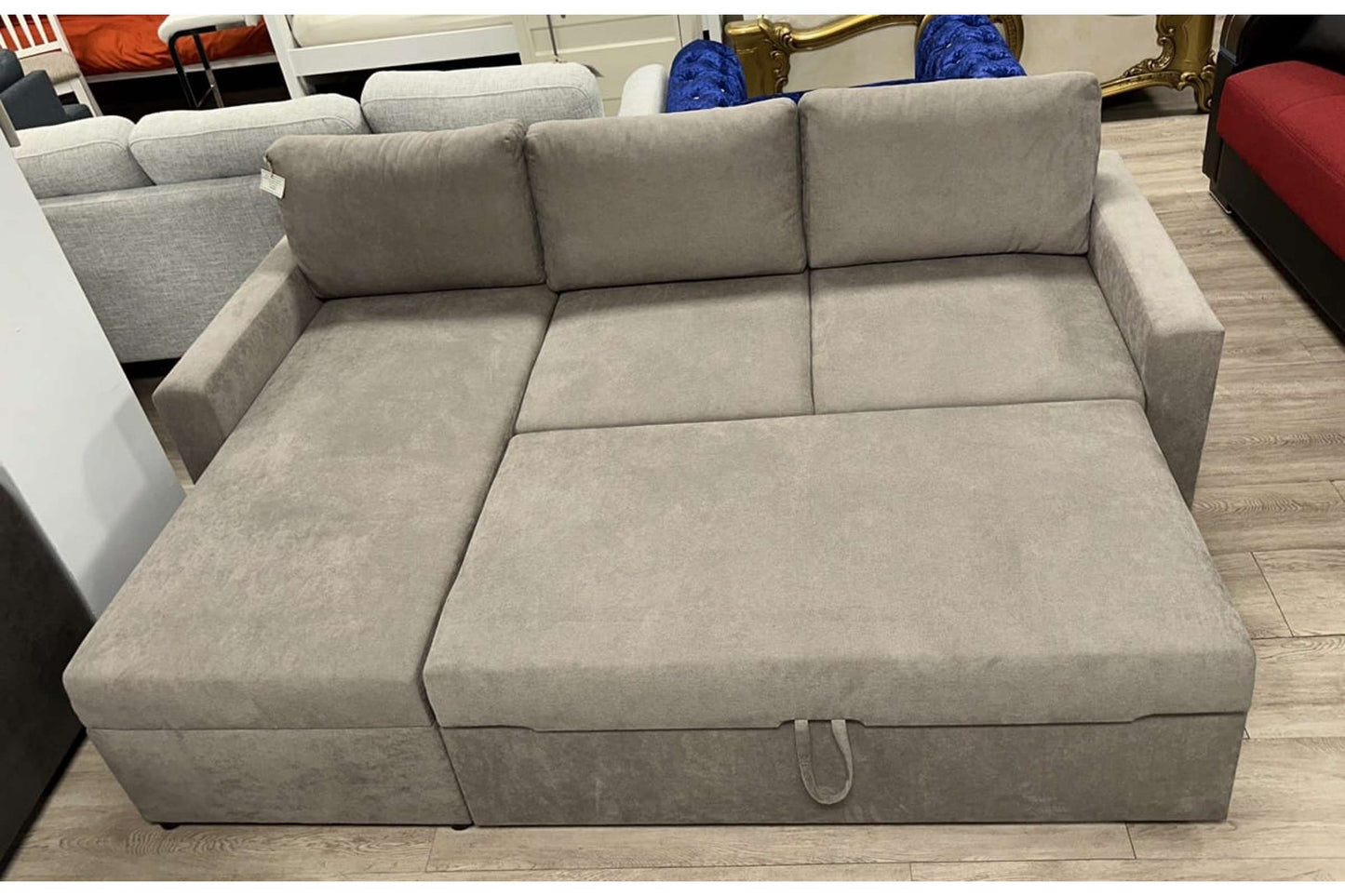 Concept Reversible Sectional Sofa Bed Gray with Storage Chaise