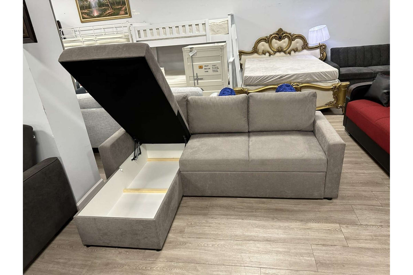 Concept Reversible Sectional Sofa Bed Gray with Storage Chaise
