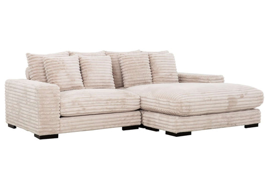 Cocoon Oversized Plunge Chaise Sectional Sofa in Taupe Corduroy - Reversible, Cupholder & USB