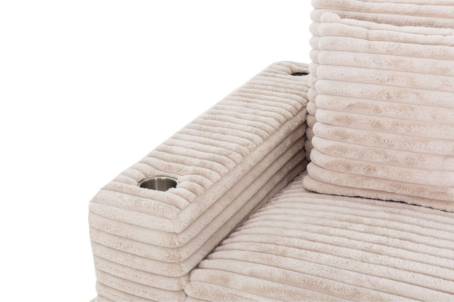 Cocoon Oversized Plunge Chaise Sectional Sofa in Taupe Corduroy - Reversible, Cupholder & USB