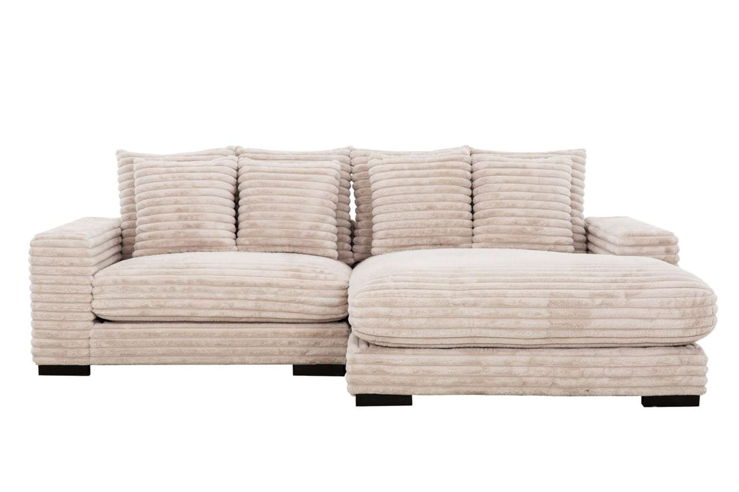 Cocoon Oversized Plunge Chaise Sectional Sofa in Taupe Corduroy - Reversible, Cupholder & USB