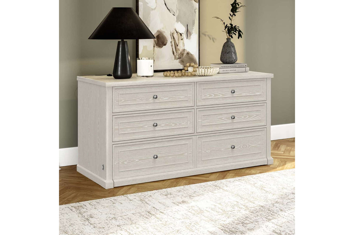 Soren Queen Four Drawer Dresser with Concealed Bed - Whitewash
