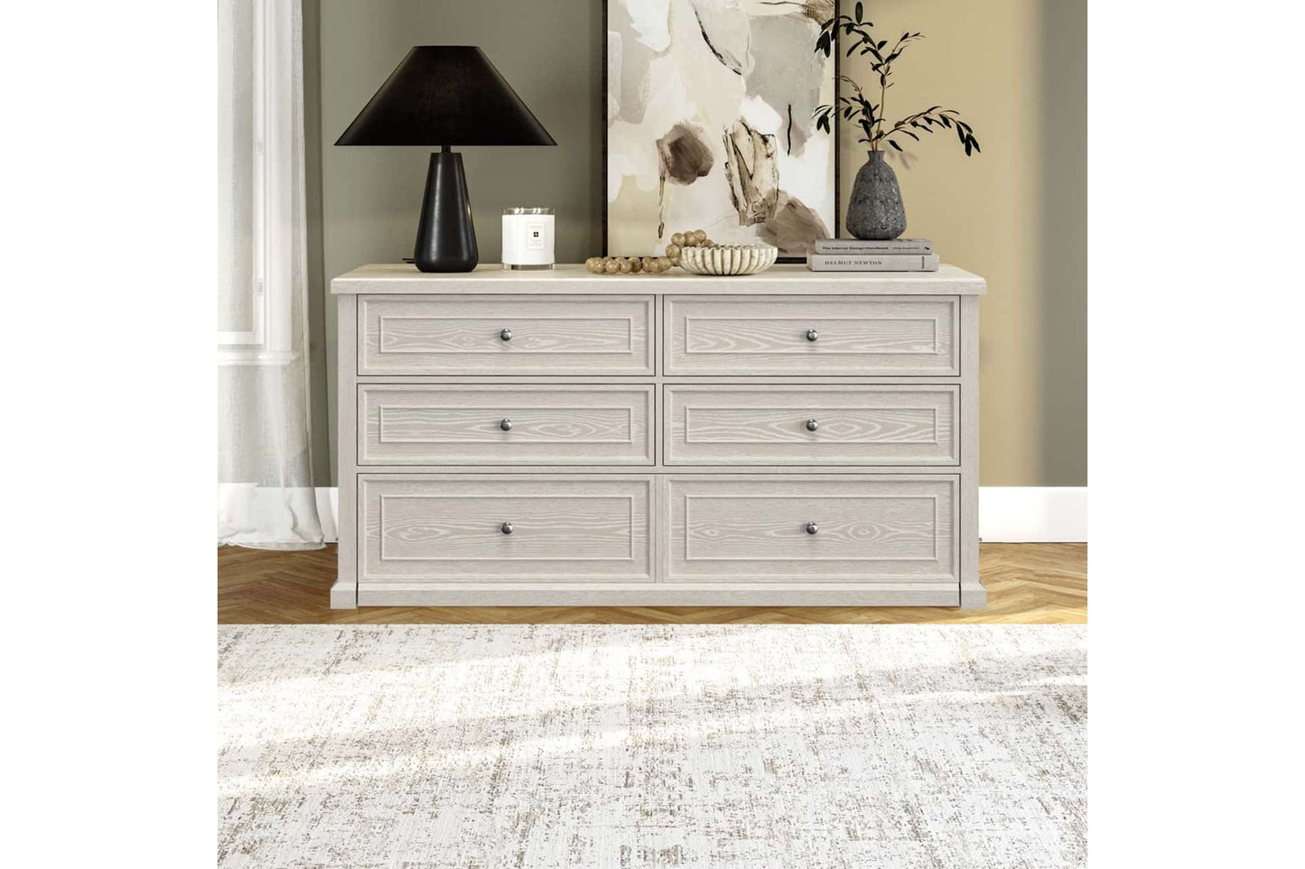 Soren Queen Four Drawer Dresser with Concealed Bed - Whitewash