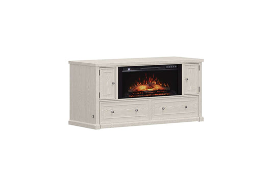 Soren Queen Fireplace Dream Console Bed in Whitewash Finish