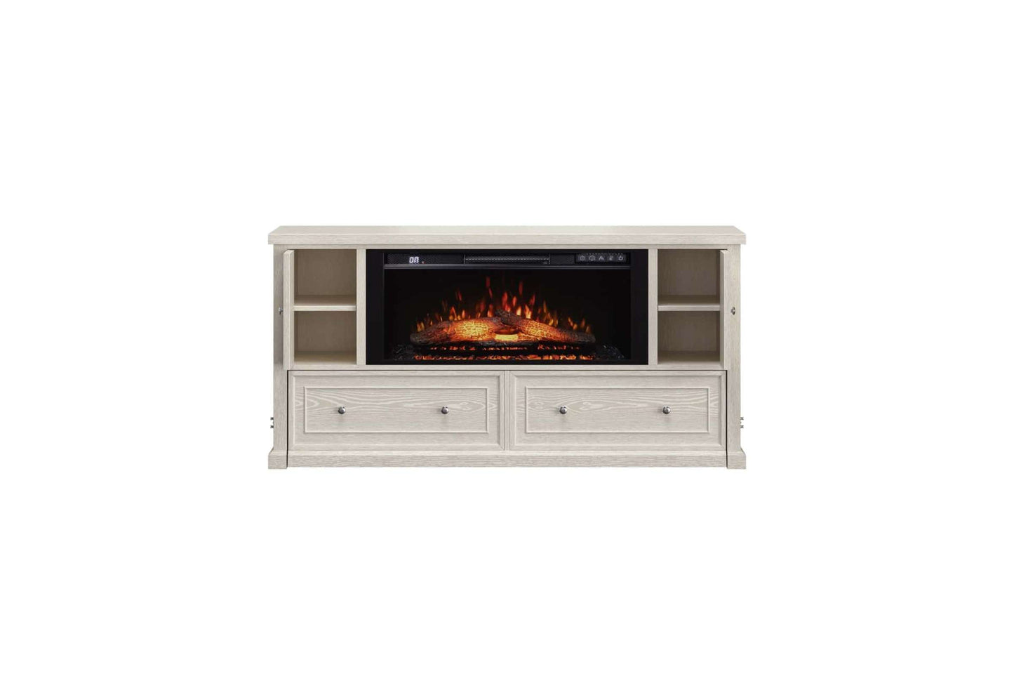 Soren Queen Fireplace Dream Console Bed in Whitewash Finish