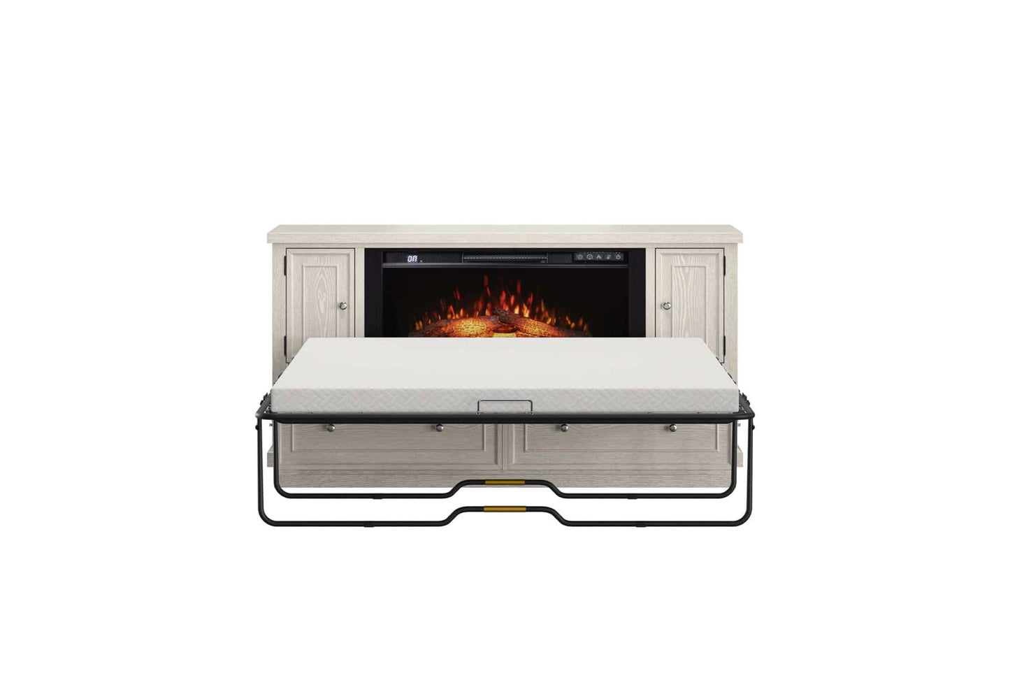 Soren Queen Fireplace Dream Console Bed in Whitewash Finish